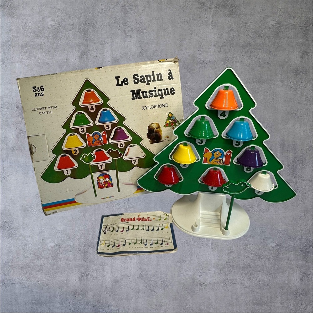 HTF Rare Vintage Smoby Le Sapin a Musique Xylophone Green 8 Bell Tree Toy